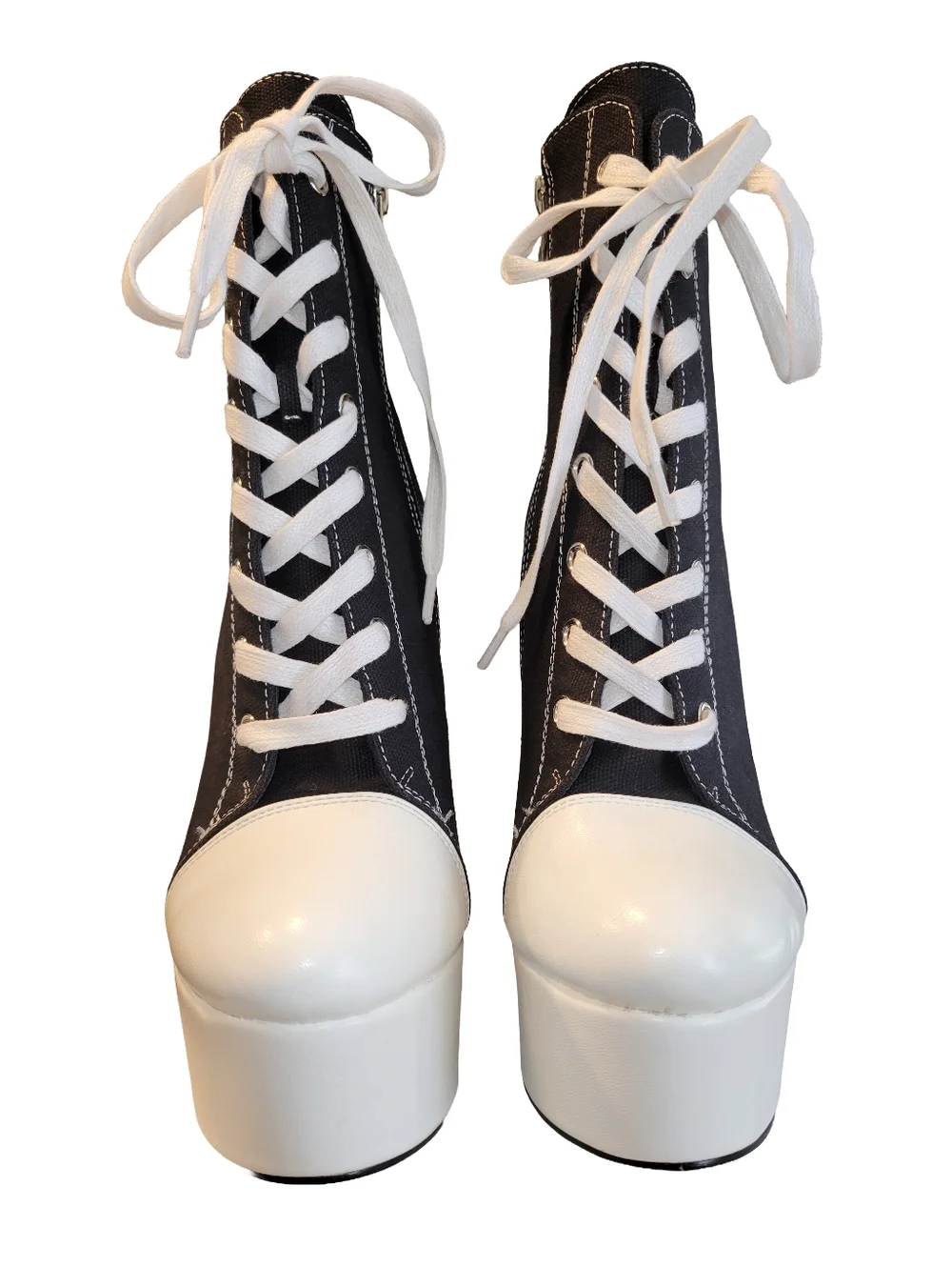 Black Canvas Platform Sneaker Heels Stiletto Ankle Boots Lace-Up  US 9 EU 39